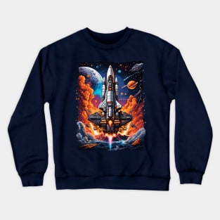 Launching Space battleship, space ship adventures retro vintage design Crewneck Sweatshirt
